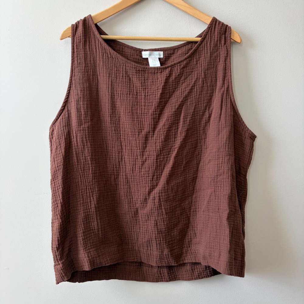 Cynthia Rowley Brown Double Gauze Cotton Sleeveless Button Back Top Plus 2X NWT